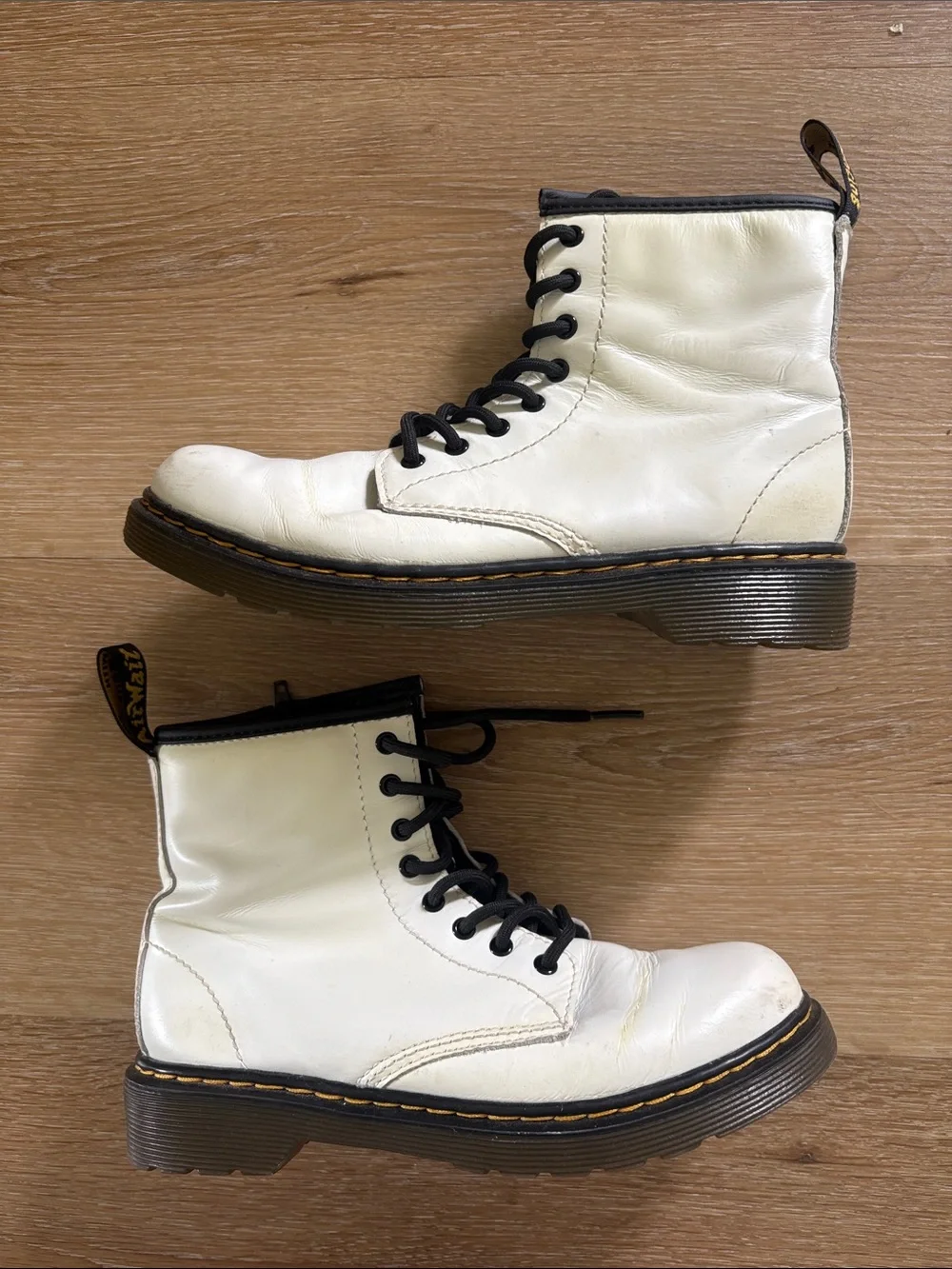 Dr. Martens White Leather Lace-Up Boots